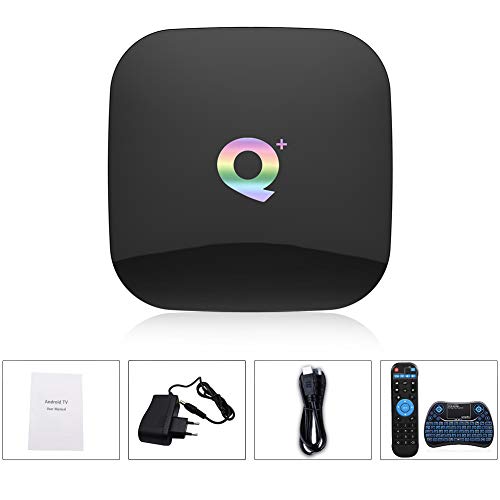 Q Plus Android 9.0 TV Box con Mini Teclado inalámbrico retroiluminado, Allwinner H6 Quad-Core 64bit Arm Corter-A53 CPU 4GB RAM 32GB RAM Mali T720 GPU 4K 6K Resolución 2.4GHz WiFi 100M LAN Enternet