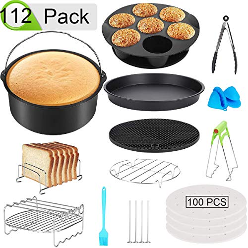 QAQGEAR Accesorios para freidoras de aire Juego de ollas a presión de 112 apto para 3.5QT-7.2QT Accesorios de freidora de lujo Juego de parrilla de 7 pulgadas (negro)