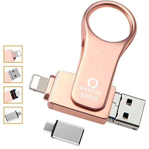 QARFEE Memoria USB 128GB Pendrive para iPhone OTG USB 3.0 Expansión de Memoria Memory Stick Flash Drive Compatible con Windows,Android (128GB, Oro Rosa)