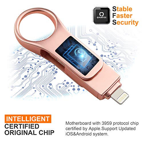 QARFEE Memoria USB 128GB Pendrive para iPhone OTG USB 3.0 Expansión de Memoria Memory Stick Flash Drive Compatible con Windows,Android (128GB, Oro Rosa)