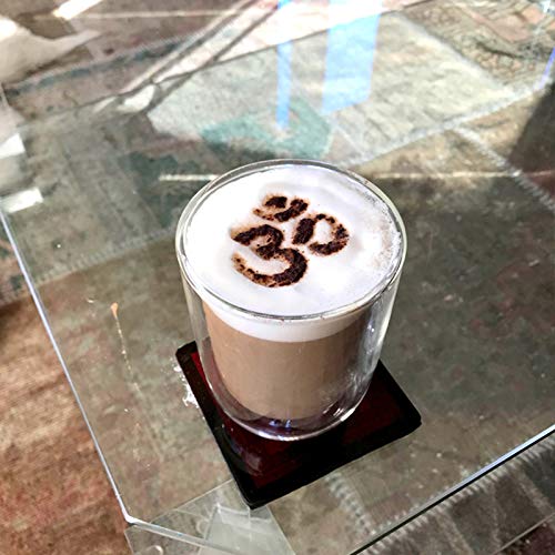 QBIX - Plantilla de capuchino reutilizable para café barista, 12 piezas, yoga, naturaleza y buen ambiente