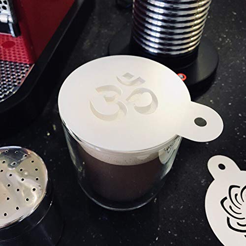QBIX - Plantilla de capuchino reutilizable para café barista, 12 piezas, yoga, naturaleza y buen ambiente