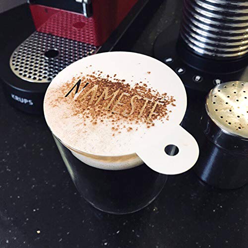 QBIX - Plantilla de capuchino reutilizable para café barista, 12 piezas, yoga, naturaleza y buen ambiente