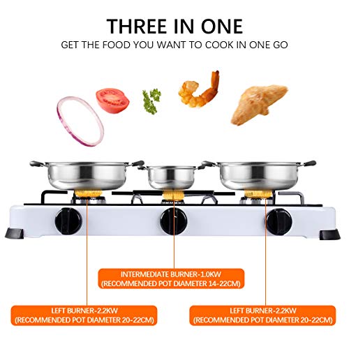 Qdreclod Camping Cocina de Gas 3 Quemadores con Tapa, Quemadores de Cocina de Gas a Prueba de Viento Al Aire Libre,Apta para Macetas de Miferentes Diámetros