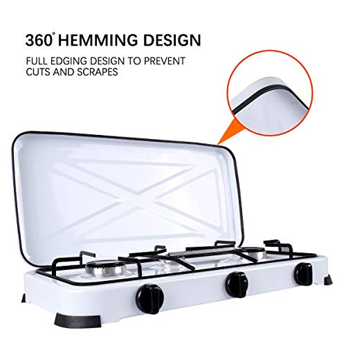 Qdreclod Camping Cocina de Gas 3 Quemadores con Tapa, Quemadores de Cocina de Gas a Prueba de Viento Al Aire Libre,Apta para Macetas de Miferentes Diámetros