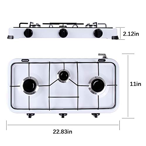 Qdreclod Camping Cocina de Gas 3 Quemadores con Tapa, Quemadores de Cocina de Gas a Prueba de Viento Al Aire Libre,Apta para Macetas de Miferentes Diámetros
