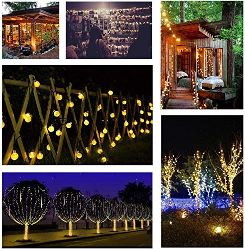 Qedertek Guirnaldas Luces Exterior Solar, Cadena de Bola Cristal Luz para Exterior, 9M 50 LED, Guirnalda Luminosa Impermeable, Luces Decoración para Jardín, Casa, Bodas, Jardine (Blanco Calido)