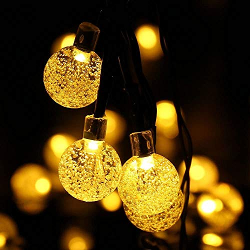 Qedertek Guirnaldas Luces Exterior Solar, Cadena de Bola Cristal Luz para Exterior, 9M 50 LED, Guirnalda Luminosa Impermeable, Luces Decoración para Jardín, Casa, Bodas, Jardine (Blanco Calido)