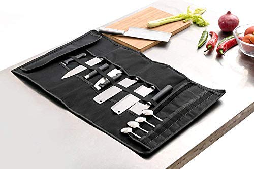 QEES - Rollo de cuchillo de chef, 27 ranuras para cuchillos con asa, tela Oxford duradera para cuchillos de cocina, estuche de almacenamiento para herramientas de viaje