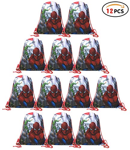 Qemsele Bolsa Mochilas Bolsas de cumpleaños 12Pcs Bolsas de Fiesta cordón Dibujos Animados Mochila Bolsas para cumpleaños niños y Adultos la Fiesta favorece la Bolsa, Rellenos Bolsas Fiesta
