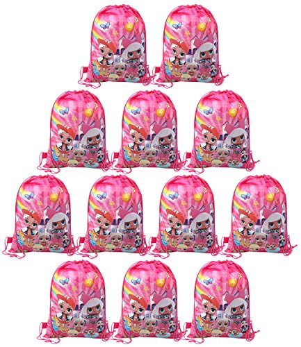 Qemsele Bolsa Mochilas Bolsas de cumpleaños, 12Pcs Tema Reutilizable Bolsas de Fiesta cordón Mochila Bolsas para cumpleaños niños la Fiesta favorece la Bolsa, Rellenos Bolsas Fiesta (LOL)