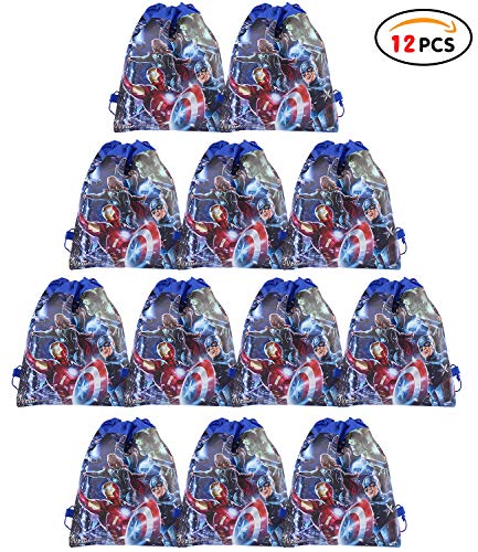 Qemsele Bolsa Mochilas Bolsas de cumpleañoscordón Dibujos Animados Mochila Bolsas para cumpleaños niños y Adultos la Fiesta favorece la Bolsa, Rellenos Bolsas Fiesta 12Pcs (Avengers, W10 * H12)