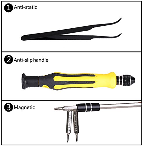 QH-Shop Juego de Destornilladores, Set de Destornillador 45in 1 Kit de Herramientas con Pinzas y Eje de Extensión para Teléfonos PC Dispositivos Electrónicos de Mantenimiento Electrónico
