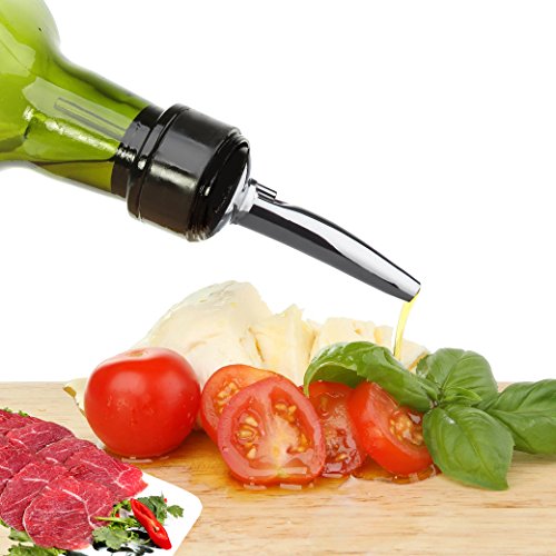 QH-Shop Vertedores Acero Inoxidable Espíritu Velocidad Botella Vertedores Boquilla Cónica con Tapones de Goma de Oliva Vinagre Licor 12 Pcs