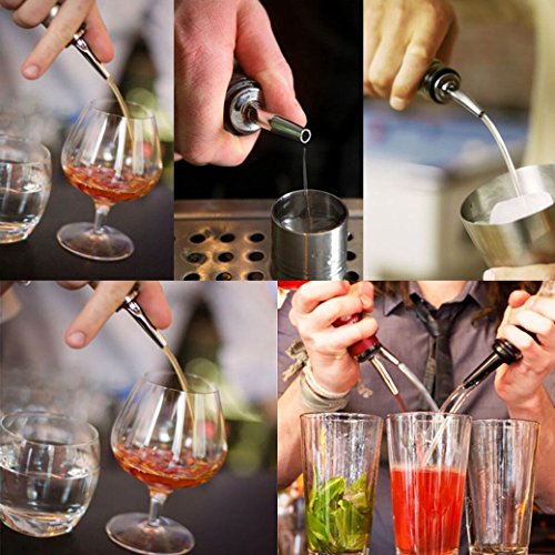 QH-Shop Vertedores Acero Inoxidable Espíritu Velocidad Botella Vertedores Boquilla Cónica con Tapones de Goma de Oliva Vinagre Licor 12 Pcs