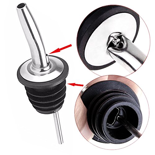 QH-Shop Vertedores Acero Inoxidable Espíritu Velocidad Botella Vertedores Boquilla Cónica con Tapones de Goma de Oliva Vinagre Licor 12 Pcs