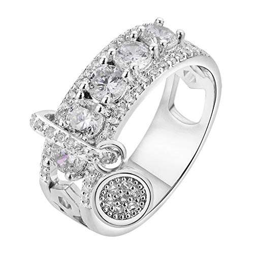QIANGU Anillo, Blanco Zirconia cúbica Llena Anillos de Compromiso de Boda Banda Mujeres joyería-Plata-7