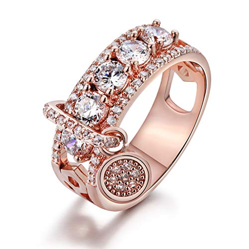 QIANGU Anillo, Blanco Zirconia cúbica Llena Anillos de Compromiso de Boda Banda Mujeres joyería-Plata-7