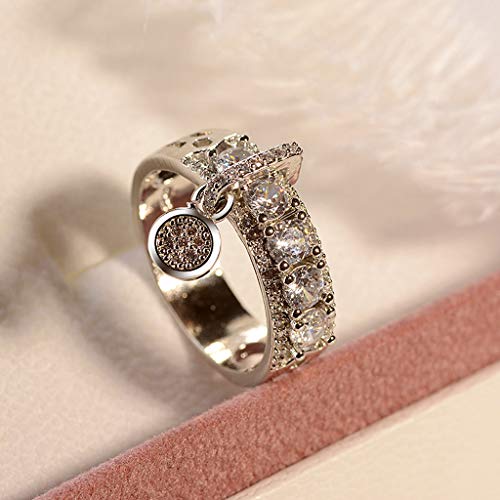 QIANGU Anillo, Blanco Zirconia cúbica Llena Anillos de Compromiso de Boda Banda Mujeres joyería-Plata-7