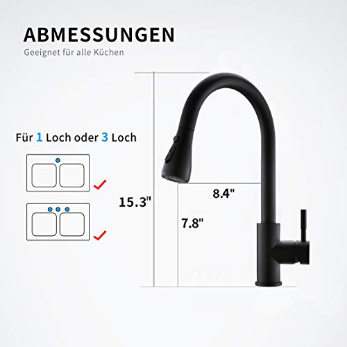 QIANGXIU - Grifo de cocina con sensor táctil, giratorio 360°, color negro, grifo de cocina con alcachofa y grifo mezclador automático con infrarrojos