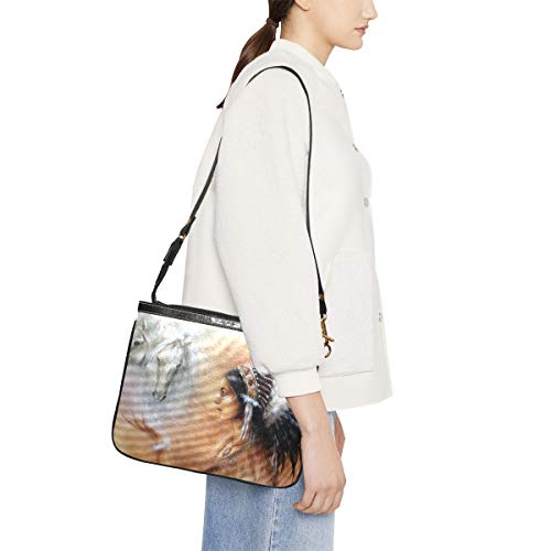 QIAOLII Bolso de mano multicolor Hermosa pintura con aerógrafo Bolsos cruzados indios nativos jóvenes de 10 x 8 pulgadas Bolsos de mano frescos de cuero sintético ligero con correa larga para mujeres