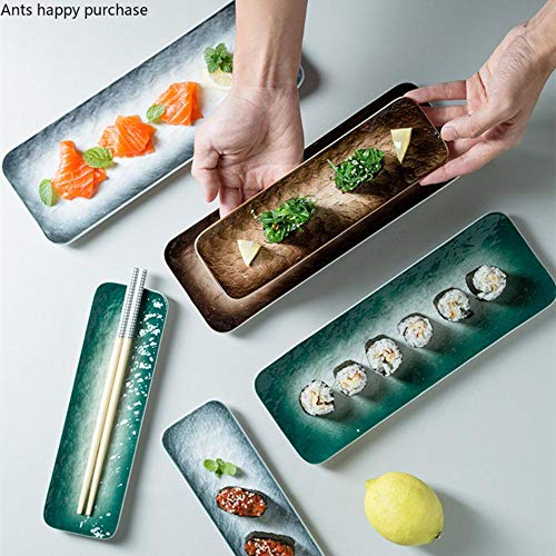 Qingsb Rectangle Sushi Plate Plato Plano de Sashimi de Estilo japonés Cerámica para el hogar Vajilla Decorativa Conjuntos de Platos y Platos de Restaurante, S Verde