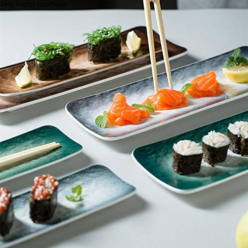 Qingsb Rectangle Sushi Plate Plato Plano de Sashimi de Estilo japonés Cerámica para el hogar Vajilla Decorativa Conjuntos de Platos y Platos de Restaurante, S Verde