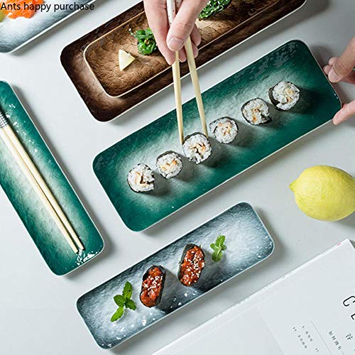Qingsb Rectangle Sushi Plate Plato Plano de Sashimi de Estilo japonés Cerámica para el hogar Vajilla Decorativa Conjuntos de Platos y Platos de Restaurante, S Verde