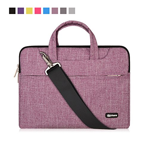 Qishare 15.6 16 Pulgadas Multifuncional portátil Hombro Bolsa maletín portátil de Ordenador portátil Caso Portador de la Ordenador portátil Messenger Caso(15.6 16 Pulgadas, Líneas púrpuras)