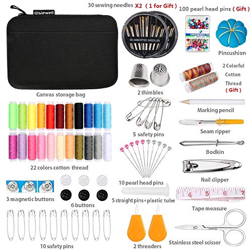 Qisiewell Kit De Costura Portátil Costurero 22 Vivid Rainbow-Colored Carrete De Hilos 108 Accesorios De Costura Premium para Uso Doméstico Adultos Niños