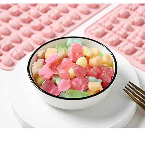 Qiwenr 2 Conjunto Moldes Gominolas Silicona,Moldes Gummy Bandejas Moldes de Silicona para Dulces Gummy，con 2 Goteros de Bonificación(Rosado