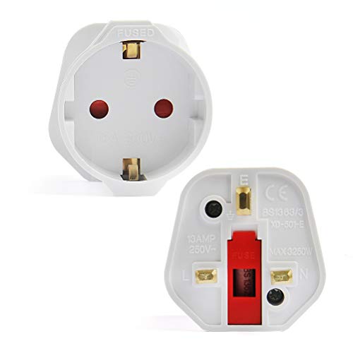 QLOUNI 3pcs Adaptador Enchufe Inglaterra - Adaptadores de Viaje Compactos con 2 Patas para EU a UK (Blanco)