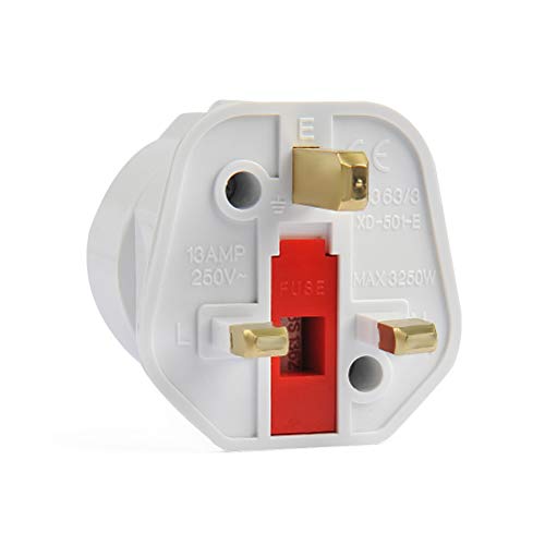 QLOUNI 3pcs Adaptador Enchufe Inglaterra - Adaptadores de Viaje Compactos con 2 Patas para EU a UK (Blanco)