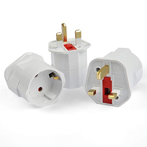 QLOUNI 3pcs Adaptador Enchufe Inglaterra - Adaptadores de Viaje Compactos con 2 Patas para EU a UK (Blanco)