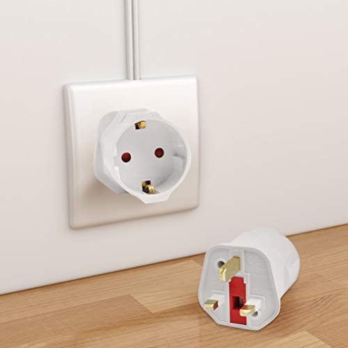 QLOUNI 3pcs Adaptador Enchufe Inglaterra - Adaptadores de Viaje Compactos con 2 Patas para EU a UK (Blanco)
