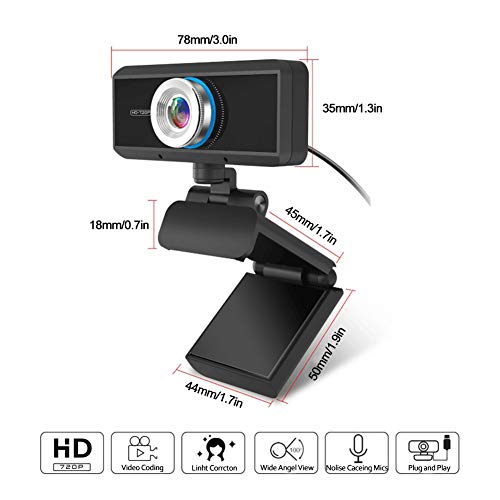 QLPP HD 720P Webcam con micrófono, Plug and Play giratoria, cámara de ordenador USB de pantalla ancha para PC Mac portátil de escritorio de videollamadas y grabación de conferencias