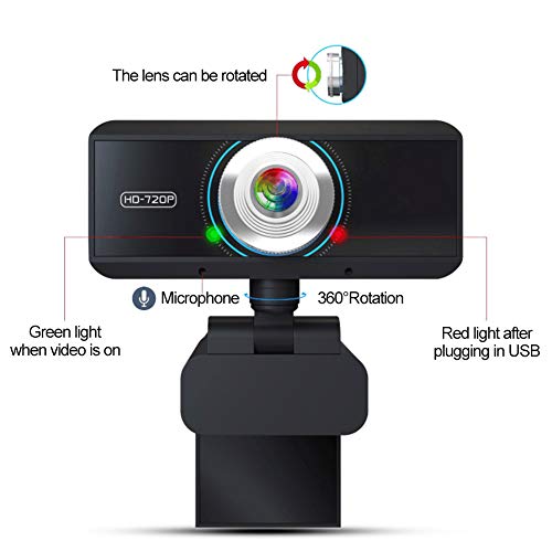 QLPP HD 720P Webcam con micrófono, Plug and Play giratoria, cámara de ordenador USB de pantalla ancha para PC Mac portátil de escritorio de videollamadas y grabación de conferencias