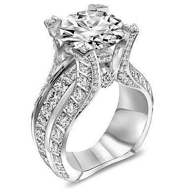 QLSchmuck Anillo Femenino óxido cúbico de circonio una Rosa Blanca, Oro Plateado, geometría, Cuatro Tenedores, Lujosa Boda, Joyas clásicas, El Oro de Las Rosas, Las Mujeres.