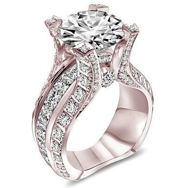 QLSchmuck Anillo Femenino óxido cúbico de circonio una Rosa Blanca, Oro Plateado, geometría, Cuatro Tenedores, Lujosa Boda, Joyas clásicas, El Oro de Las Rosas, Las Mujeres.