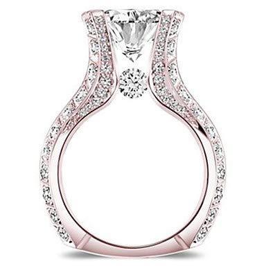 QLSchmuck Anillo Femenino óxido cúbico de circonio una Rosa Blanca, Oro Plateado, geometría, Cuatro Tenedores, Lujosa Boda, Joyas clásicas, El Oro de Las Rosas, Las Mujeres.