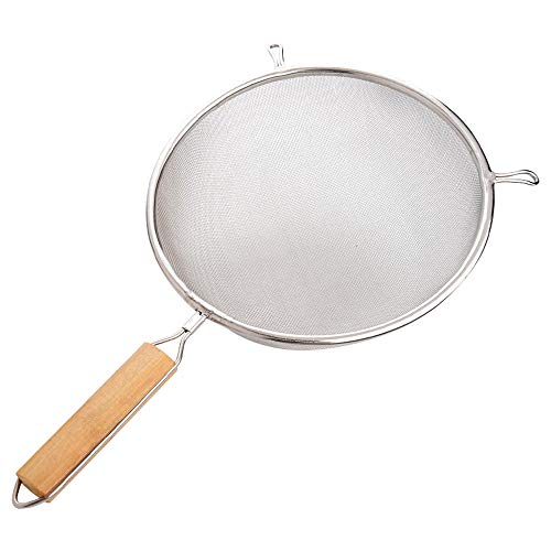 QLSN Colador Acero Inoxidable Malla Fina, Tamizar Tamices Strainer Pasta Colander Cocina Cedazos,Cuchara con Fugas Cuchara con Filtro Aislamiento Frito. 18 Cm