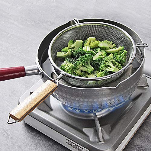 QLSN Colador Acero Inoxidable Malla Fina, Tamizar Tamices Strainer Pasta Colander Cocina Cedazos,Cuchara con Fugas Cuchara con Filtro Aislamiento Frito. 18 Cm