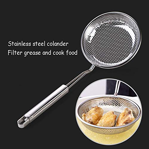 QLSN Colador Acero Inoxidable Malla Fina, Tamizar Tamices Strainer Pasta Colander Cocina Cedazos,Filtro De Cocina para El Hogar con Cuchara para Fugas Fritas. L