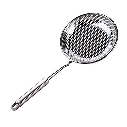 QLSN Colador Acero Inoxidable Malla Fina, Tamizar Tamices Strainer Pasta Colander Cocina Cedazos,Filtro De Cocina para El Hogar con Cuchara para Fugas Fritas. L