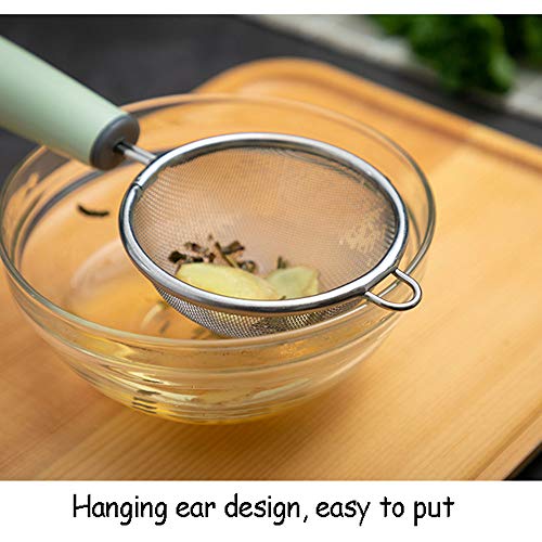 QLSN Colador Acero Inoxidable Malla Fina, Tamizar Tamices Strainer Pasta Colander Cocina Cedazos,Filtro Tamiz Jugo De Leche De Soja Kitchen Home Mini Cuchara para Fugas 2Pcs. L