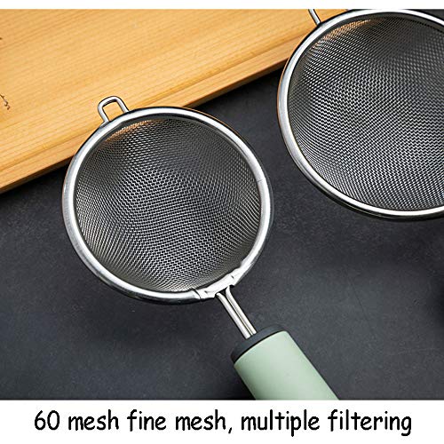 QLSN Colador Acero Inoxidable Malla Fina, Tamizar Tamices Strainer Pasta Colander Cocina Cedazos,Filtro Tamiz Jugo De Leche De Soja Kitchen Home Mini Cuchara para Fugas 2Pcs. L