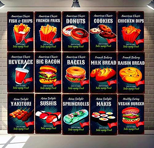qnmbdgm Pintura Hierro Cartel Artehamburguesa Pizza Vintage Metal Cartel De Chapa Pub Cafe Home Bar Decoración Restaurante Sushis Kebab Wall Art Poster