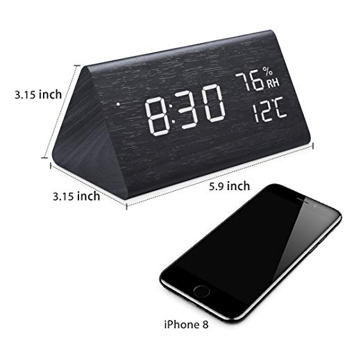 Qoosea Reloj Despertador LED Reloj de Alarma de Madera