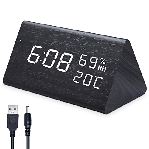 Qoosea Reloj Despertador LED Reloj de Alarma de Madera