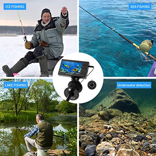 QOUP Buscador de Peces de 4,3 Pulgadas, con Luces LED Brillantes 8, la visión Nocturna HD, Profundidad de localización inalámbrica Sonar, por Lago, río, mar y Otro Ambiente de la Pesca